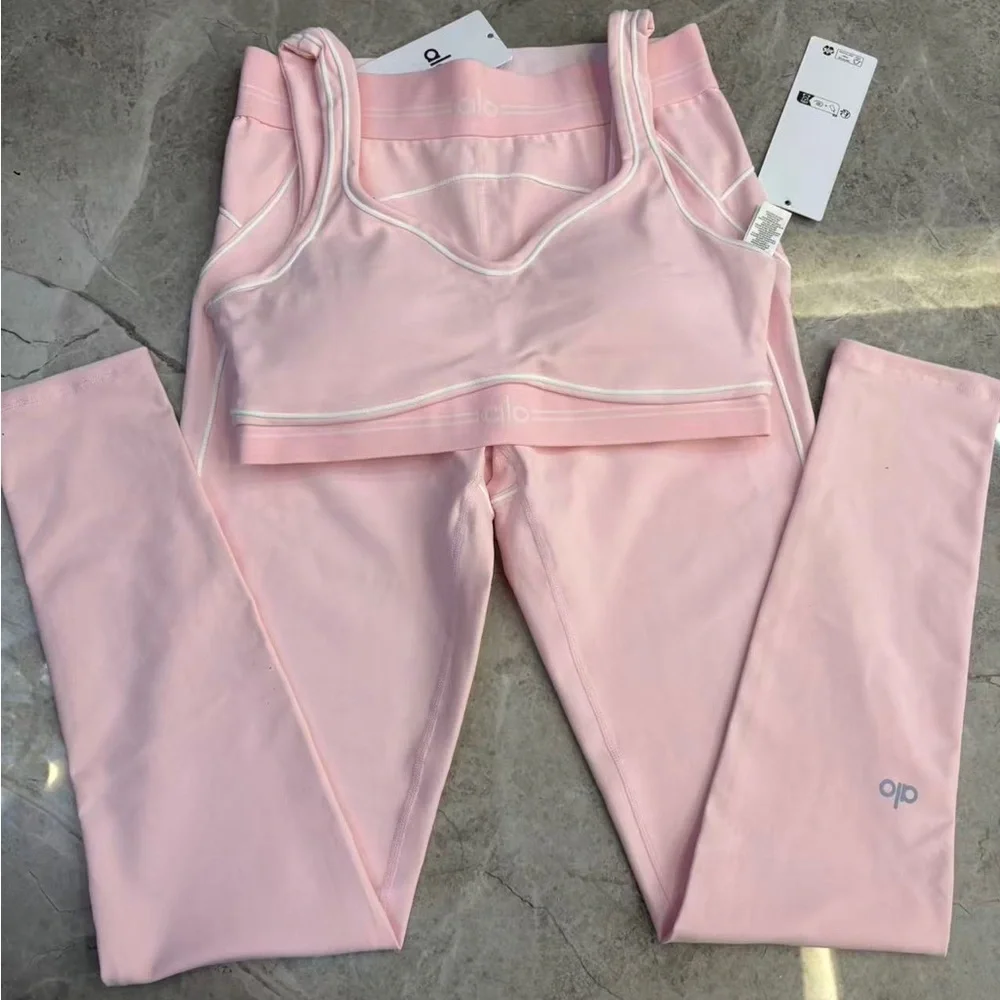 ALO Yoga Light Pink High-Rise Seam Detail Leggings